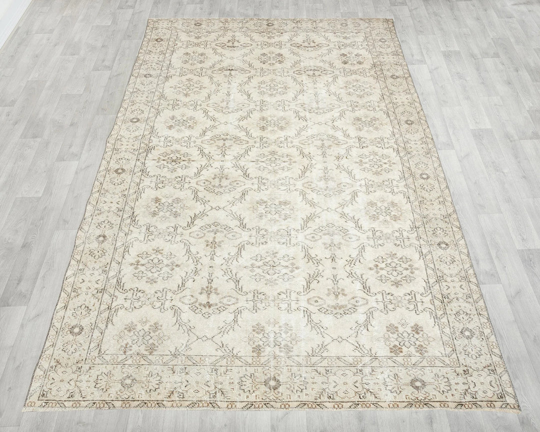 Beige Turkish Oushak Rug 6'2" x 9'10" Hand-Knotted | No. VR21344