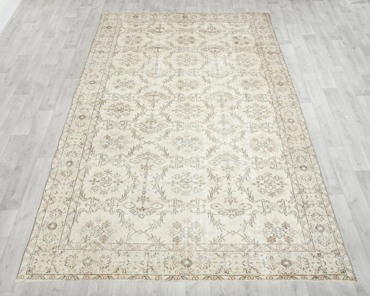 Beige Turkish Oushak Rug 6'2" x 9'10" Hand-Knotted | No. VR21344
