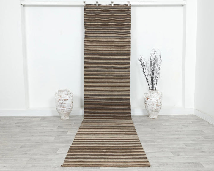 Brown Turkish Kilim Rug 2'11" x 12'9" Flat-Weave | No. VR21395