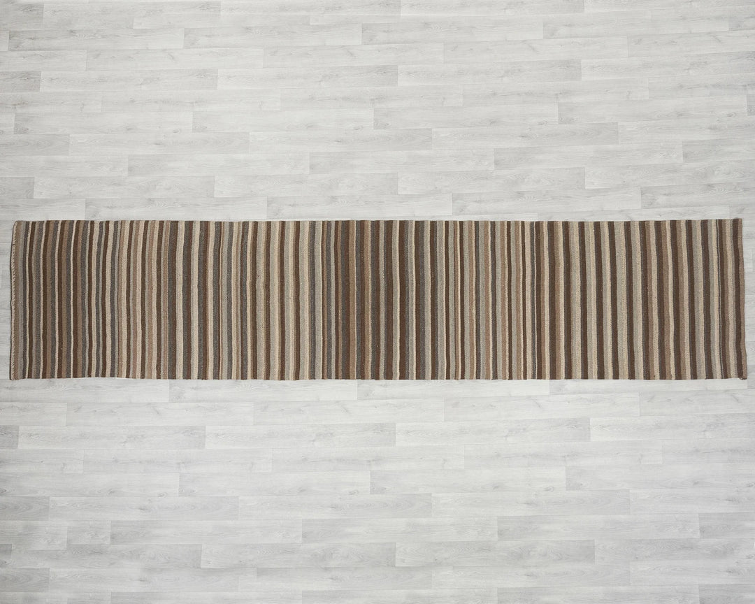 Brown Turkish Kilim Rug 2'11" x 12'9" Flat-Weave | No. VR21395