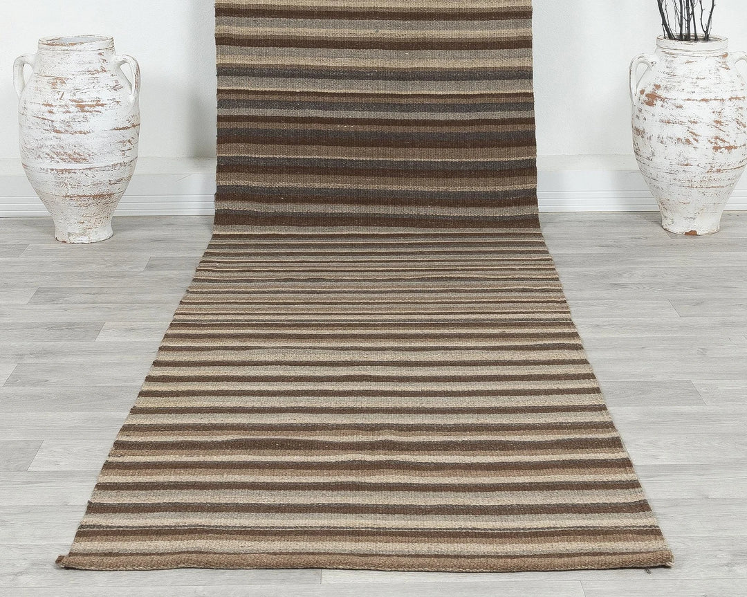 Brown Turkish Kilim Rug 2'11" x 12'9" Flat-Weave | No. VR21395
