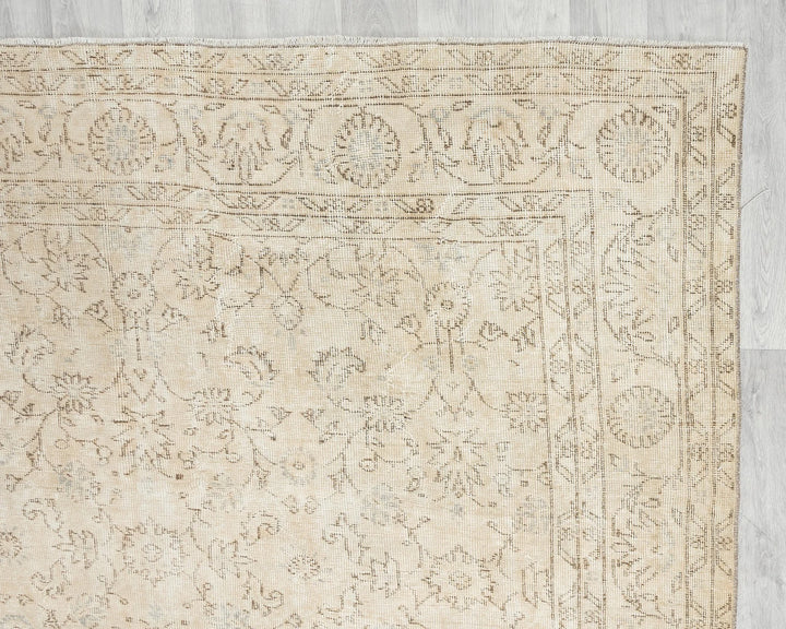 Beige Turkish Oushak Rug 6' 8" x 9' 11" Hand-Knotted | No. VR21598