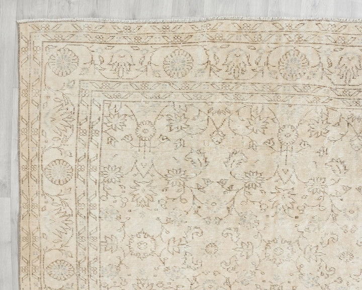 Beige Turkish Oushak Rug 6' 8" x 9' 11" Hand-Knotted | No. VR21598