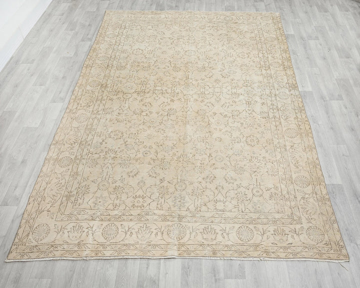 Beige Turkish Oushak Rug 6' 8" x 9' 11" Hand-Knotted | No. VR21598