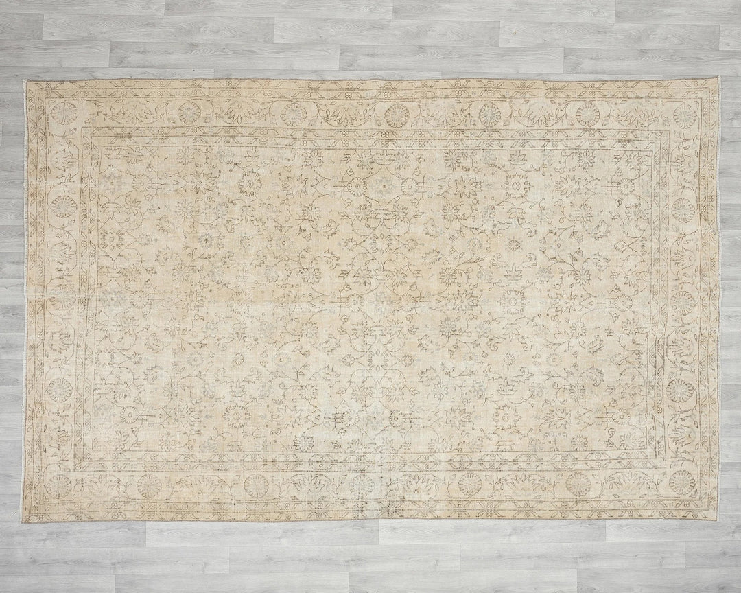 Beige Turkish Oushak Rug 6' 8" x 9' 11" Hand-Knotted | No. VR21598