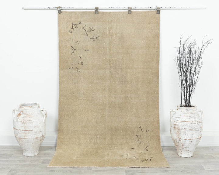 Beige Turkish Oushak Rug 3'7" x 6'7" Hand-Knotted | No. VR21621