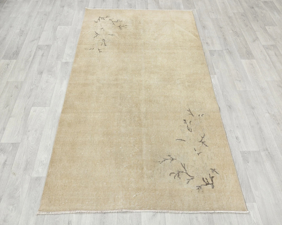 Beige Turkish Oushak Rug 3'7" x 6'7" Hand-Knotted | No. VR21621