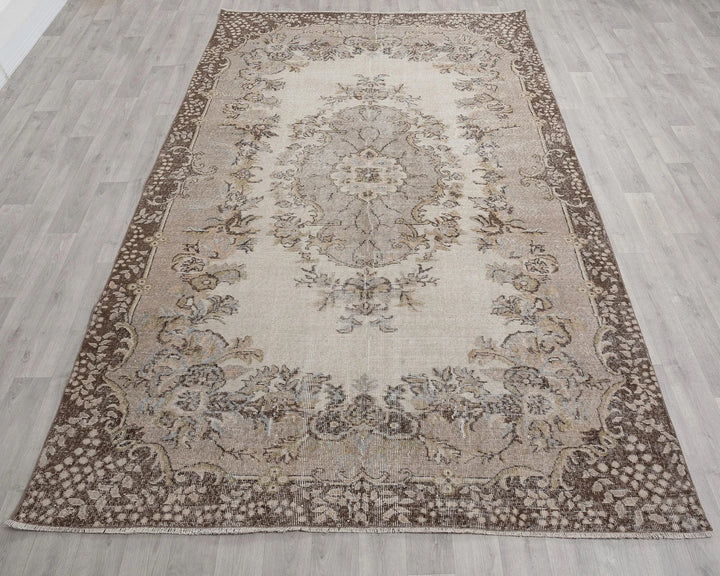 Beige Turkish Oushak Rug 6'3" x 10'2" Hand-Knotted | No. VR21693