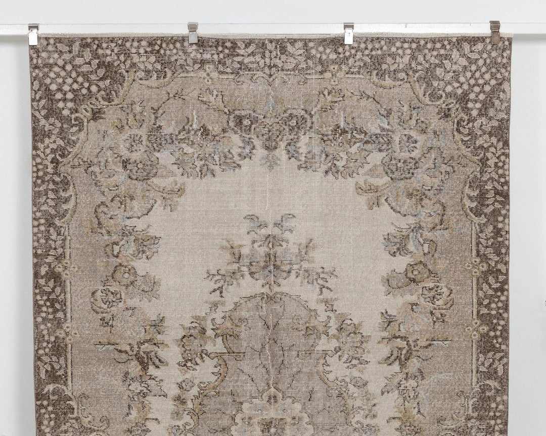 Beige Turkish Oushak Rug 6'3" x 10'2" Hand-Knotted | No. VR21693