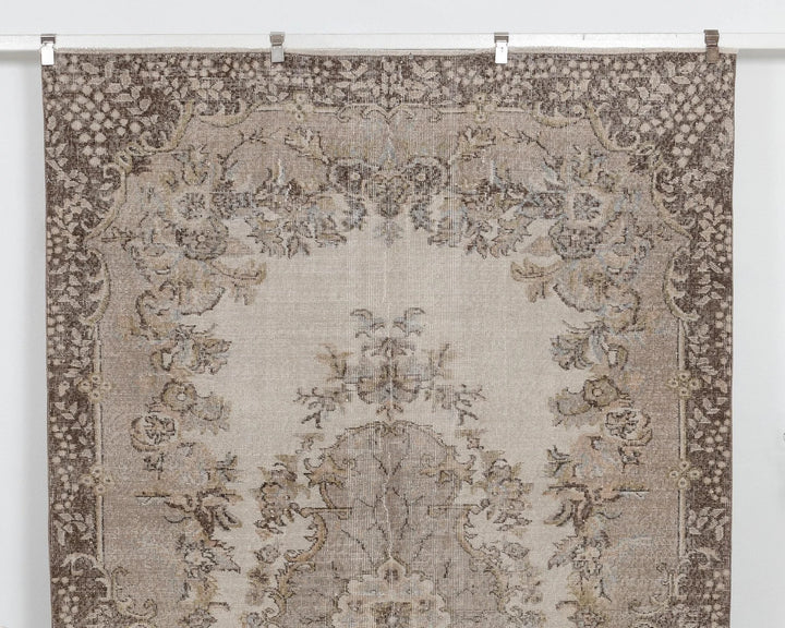 Beige Turkish Oushak Rug 6'3" x 10'2" Hand-Knotted | No. VR21693