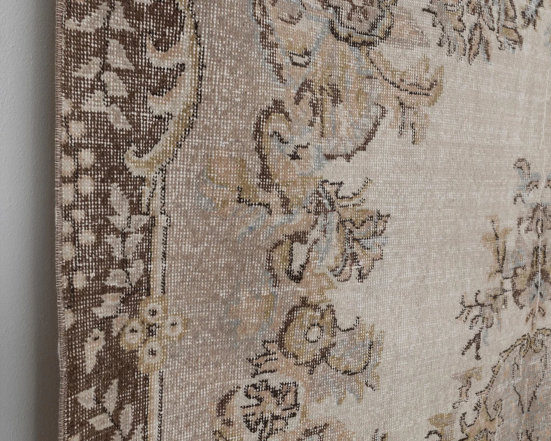 Beige Turkish Oushak Rug 6'3" x 10'2" Hand-Knotted | No. VR21693