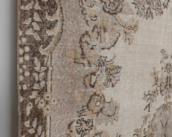 Beige Turkish Oushak Rug 6'3" x 10'2" Hand-Knotted | No. VR21693