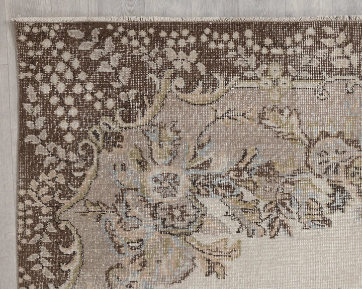 Beige Turkish Oushak Rug 6'3" x 10'2" Hand-Knotted | No. VR21693