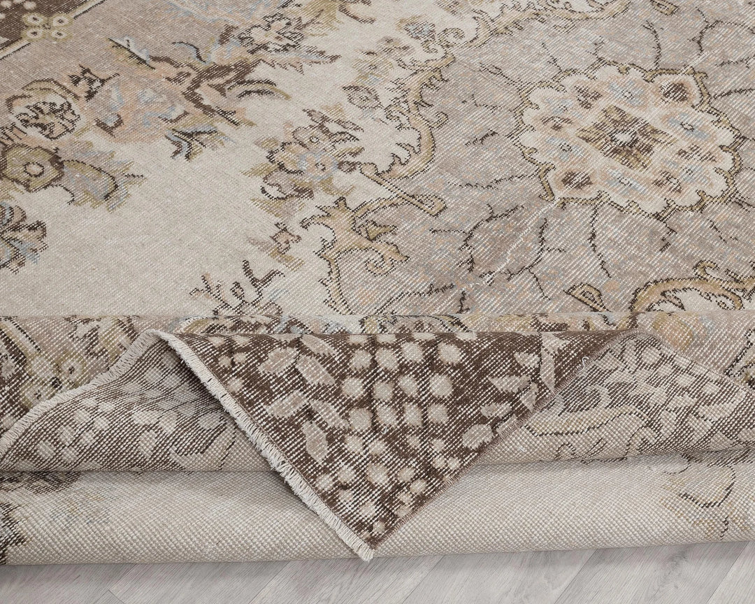 Beige Turkish Oushak Rug 6'3" x 10'2" Hand-Knotted | No. VR21693