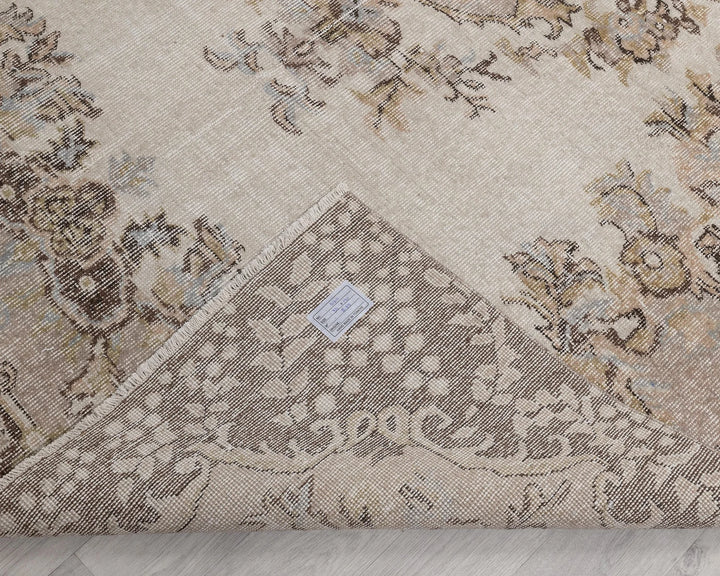 Beige Turkish Oushak Rug 6'3" x 10'2" Hand-Knotted | No. VR21693