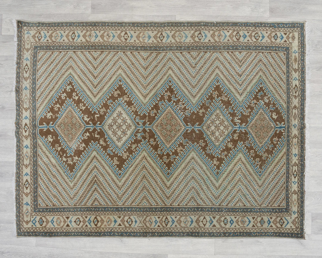 Beige Turkish Oushak Rug 4' 1" x 5' 3" Hand-Knotted view 9