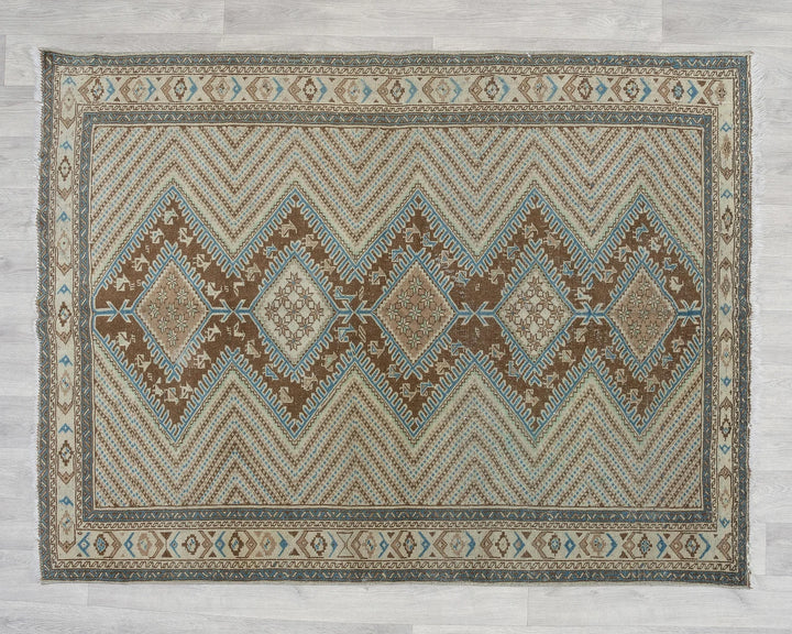 Beige Turkish Oushak Rug 4' 1" x 5' 3" Hand-Knotted view 9