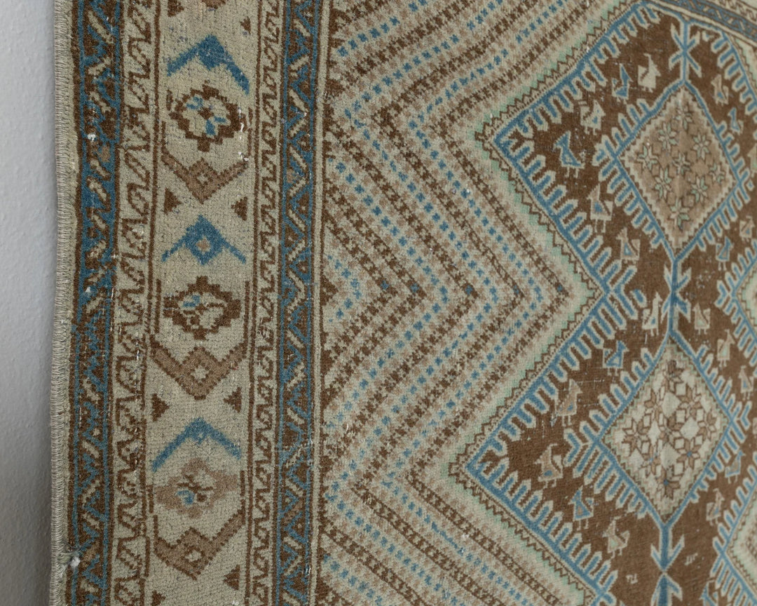 Beige Turkish Oushak Rug 4' 1" x 5' 3" Hand-Knotted close-up