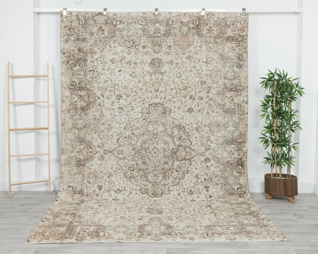 Beige Turkish Oushak Rug 7' x 10' 8" Hand-Knotted
