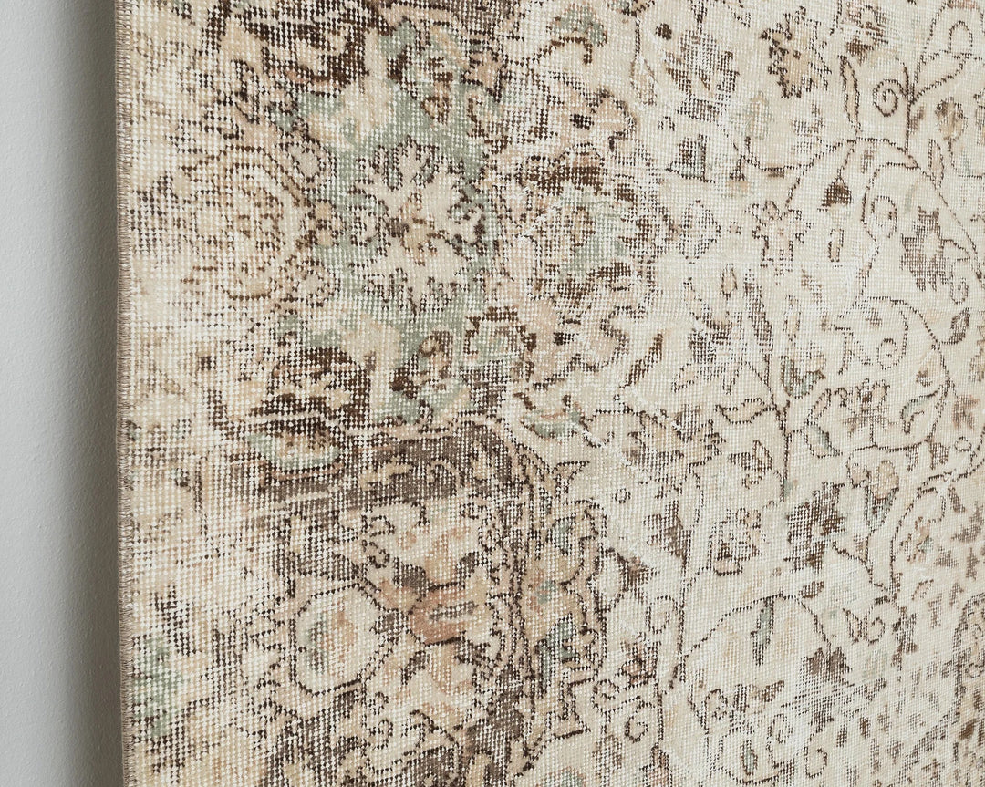 Beige Turkish Oushak Rug 7' x 10' 8" Hand-Knotted close-up