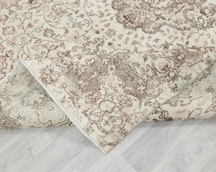 Beige Turkish Oushak Rug 7' x 10' 8" Hand-Knotted field