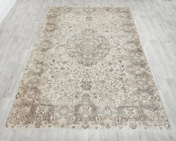 Beige Turkish Oushak Rug 7' x 10' 8" Hand-Knotted reverse