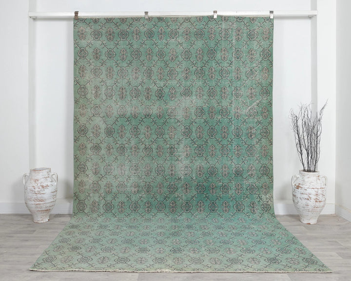 Green Turkish Oushak Rug 6'10" x 10'6" Hand-Knotted | No. VR22253