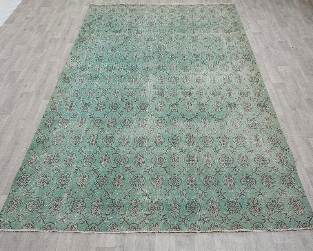 Green Turkish Oushak Rug 6'10" x 10'6" Hand-Knotted | No. VR22253