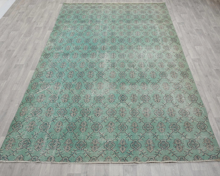 Green Turkish Oushak Rug 6'10" x 10'6" Hand-Knotted | No. VR22253