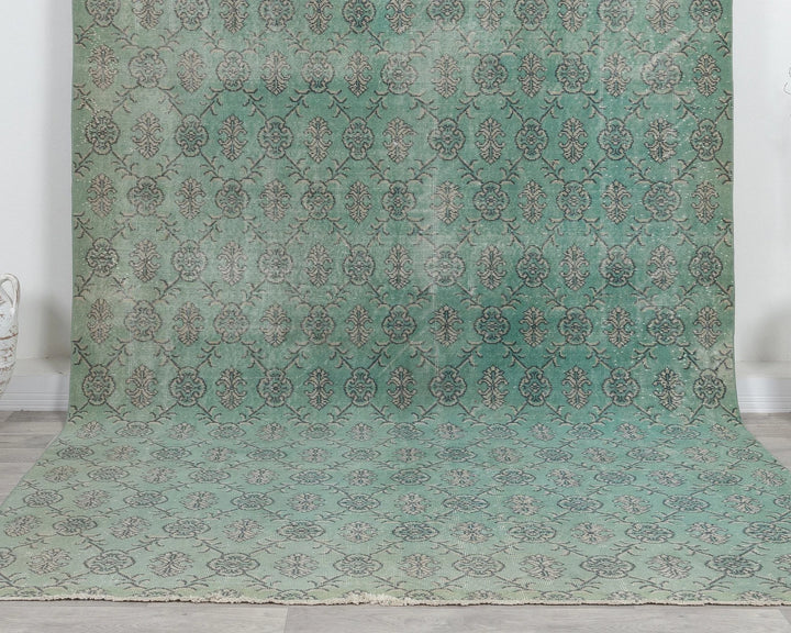 Green Turkish Oushak Rug 6'10" x 10'6" Hand-Knotted | No. VR22253