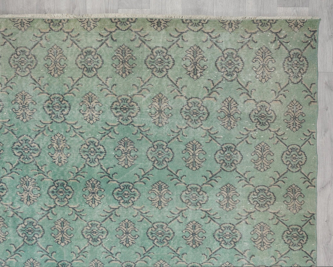 Green Turkish Oushak Rug 6'10" x 10'6" Hand-Knotted | No. VR22253