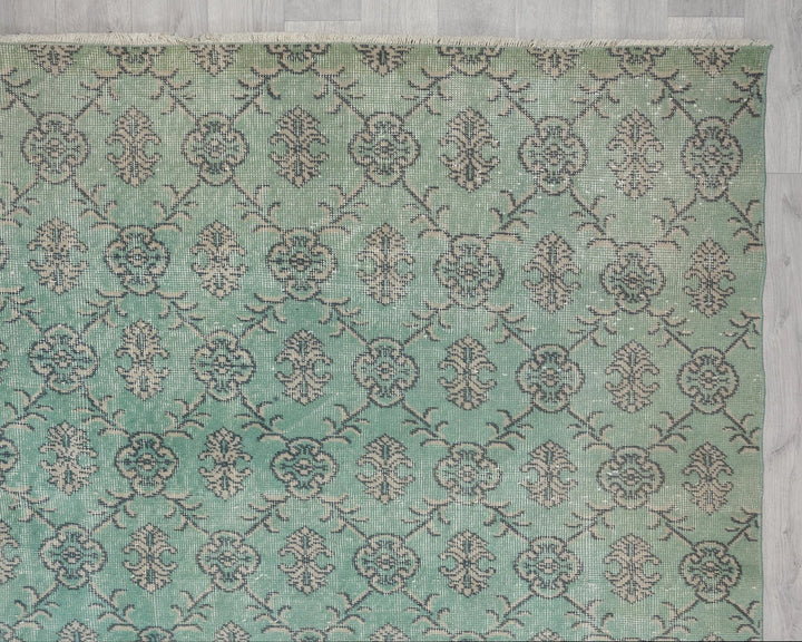 Green Turkish Oushak Rug 6'10" x 10'6" Hand-Knotted | No. VR22253