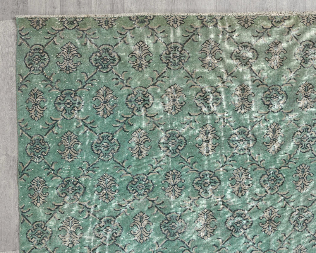 Green Turkish Oushak Rug 6'10" x 10'6" Hand-Knotted | No. VR22253