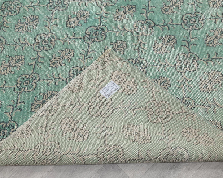 Green Turkish Oushak Rug 6'10" x 10'6" Hand-Knotted | No. VR22253