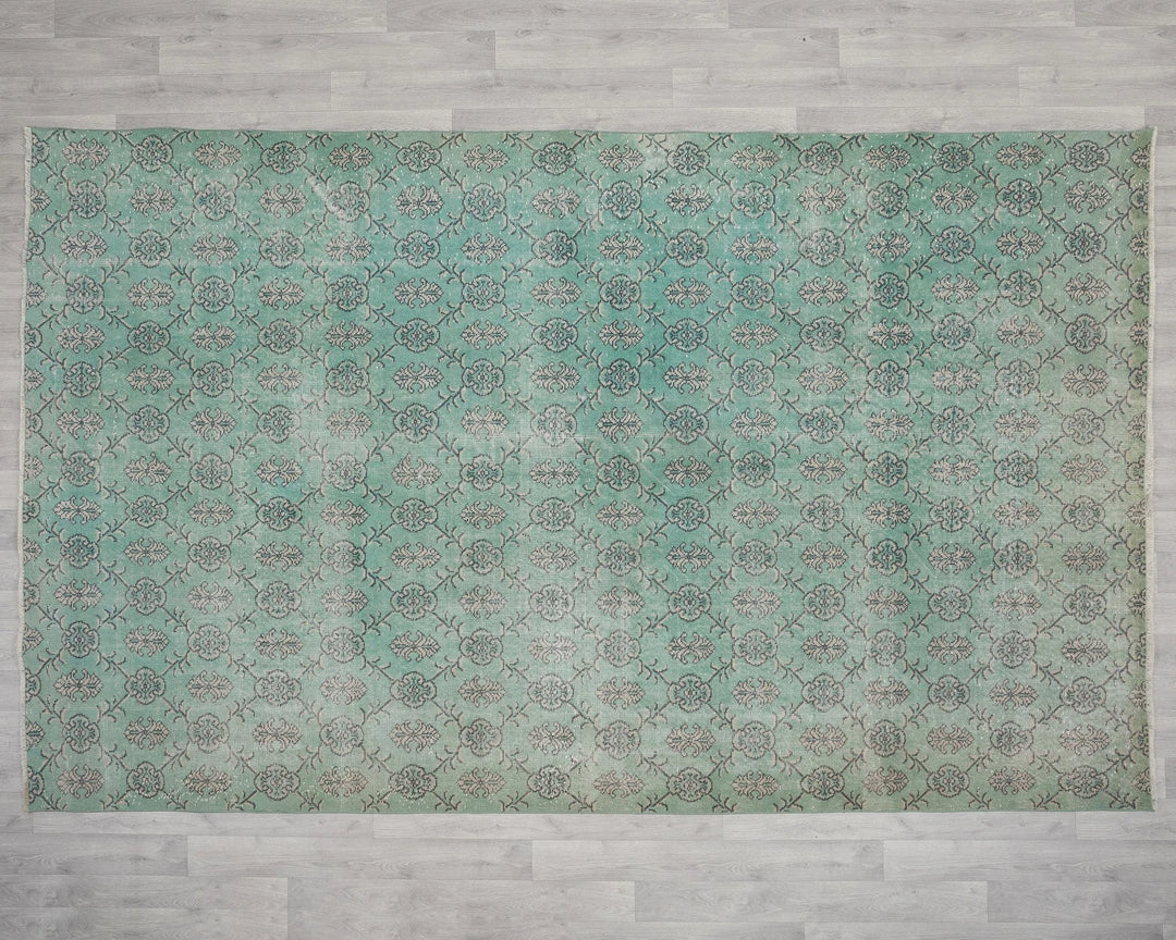 Green Turkish Oushak Rug 6'10" x 10'6" Hand-Knotted | No. VR22253