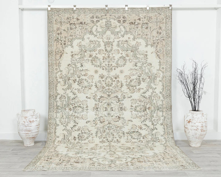 Beige Turkish Oushak Rug 6'4" x 10'1" Hand-Knotted | No. VR22339