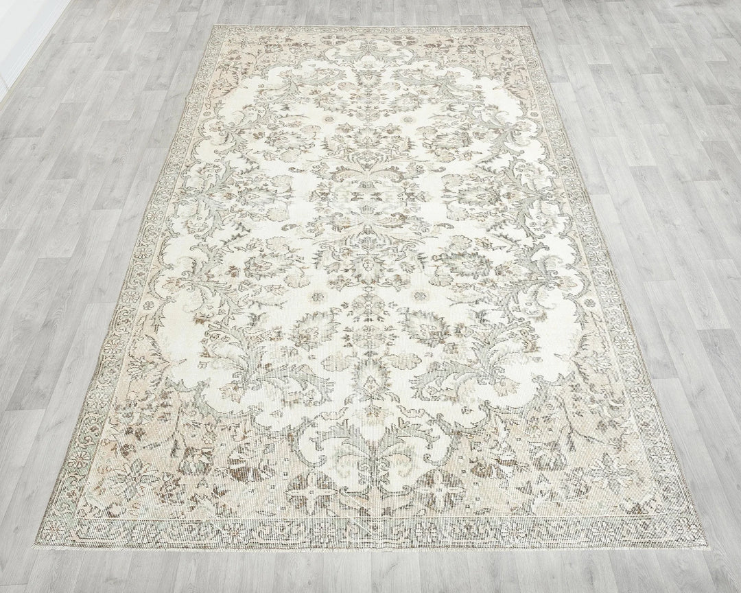 Beige Turkish Oushak Rug 6'4" x 10'1" Hand-Knotted | No. VR22339