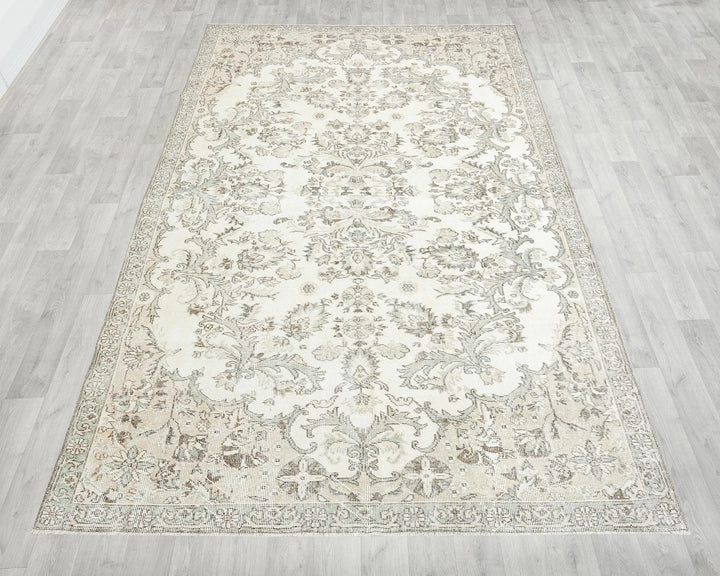 Beige Turkish Oushak Rug 6'4" x 10'1" Hand-Knotted | No. VR22339