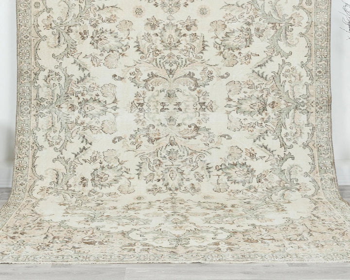 Beige Turkish Oushak Rug 6'4" x 10'1" Hand-Knotted | No. VR22339