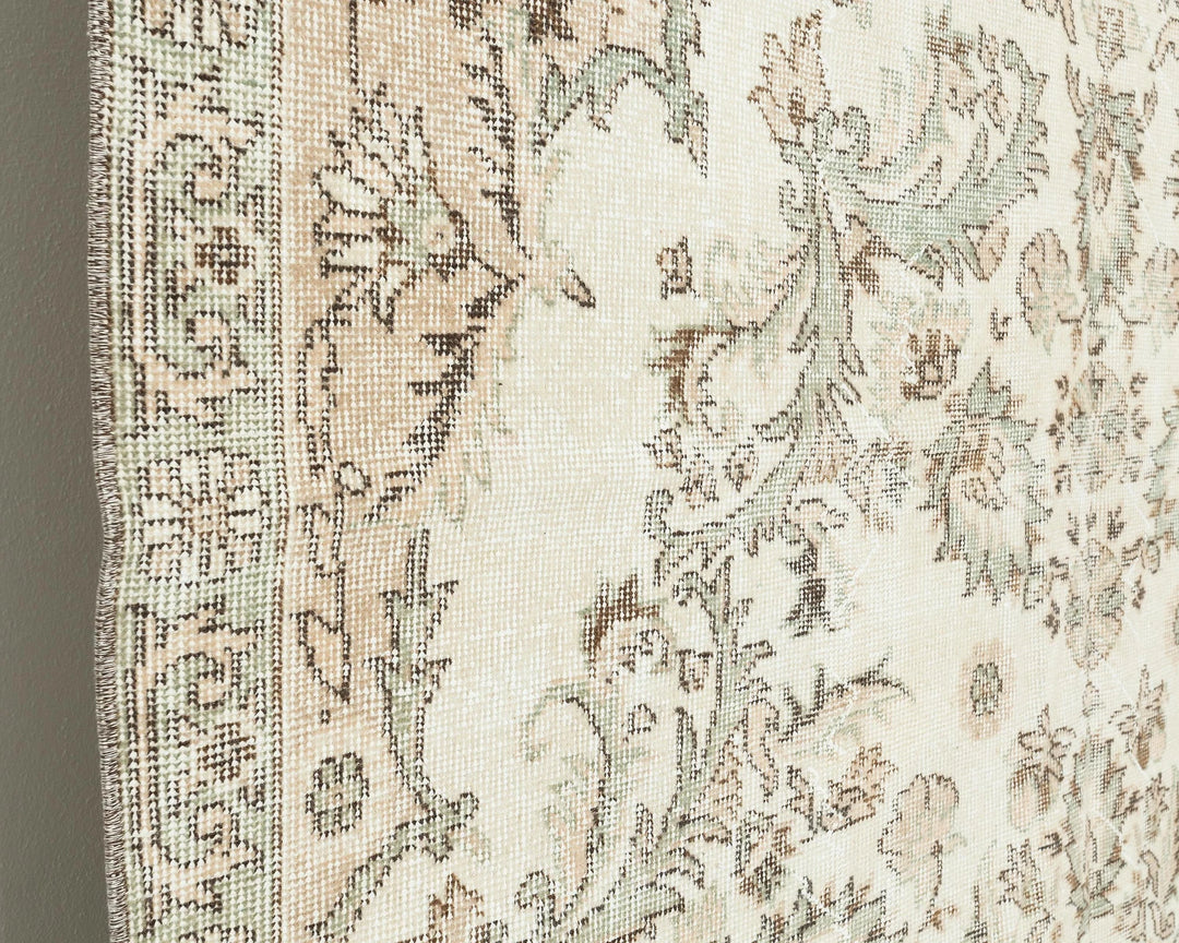 Beige Turkish Oushak Rug 6'4" x 10'1" Hand-Knotted | No. VR22339