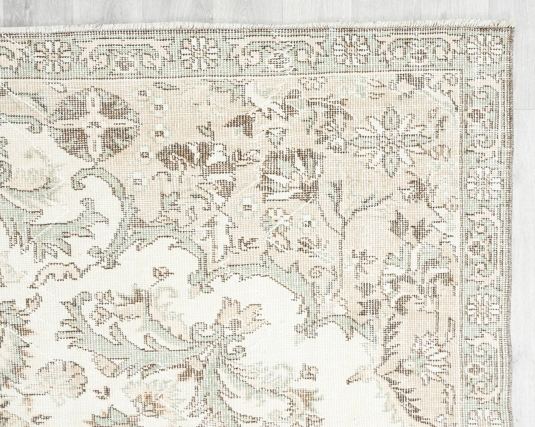 Beige Turkish Oushak Rug 6'4" x 10'1" Hand-Knotted | No. VR22339