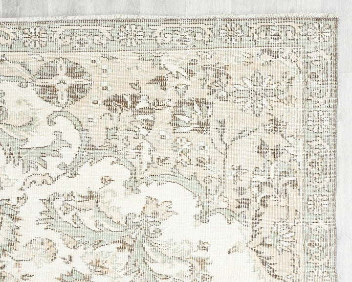Beige Turkish Oushak Rug 6'4" x 10'1" Hand-Knotted | No. VR22339