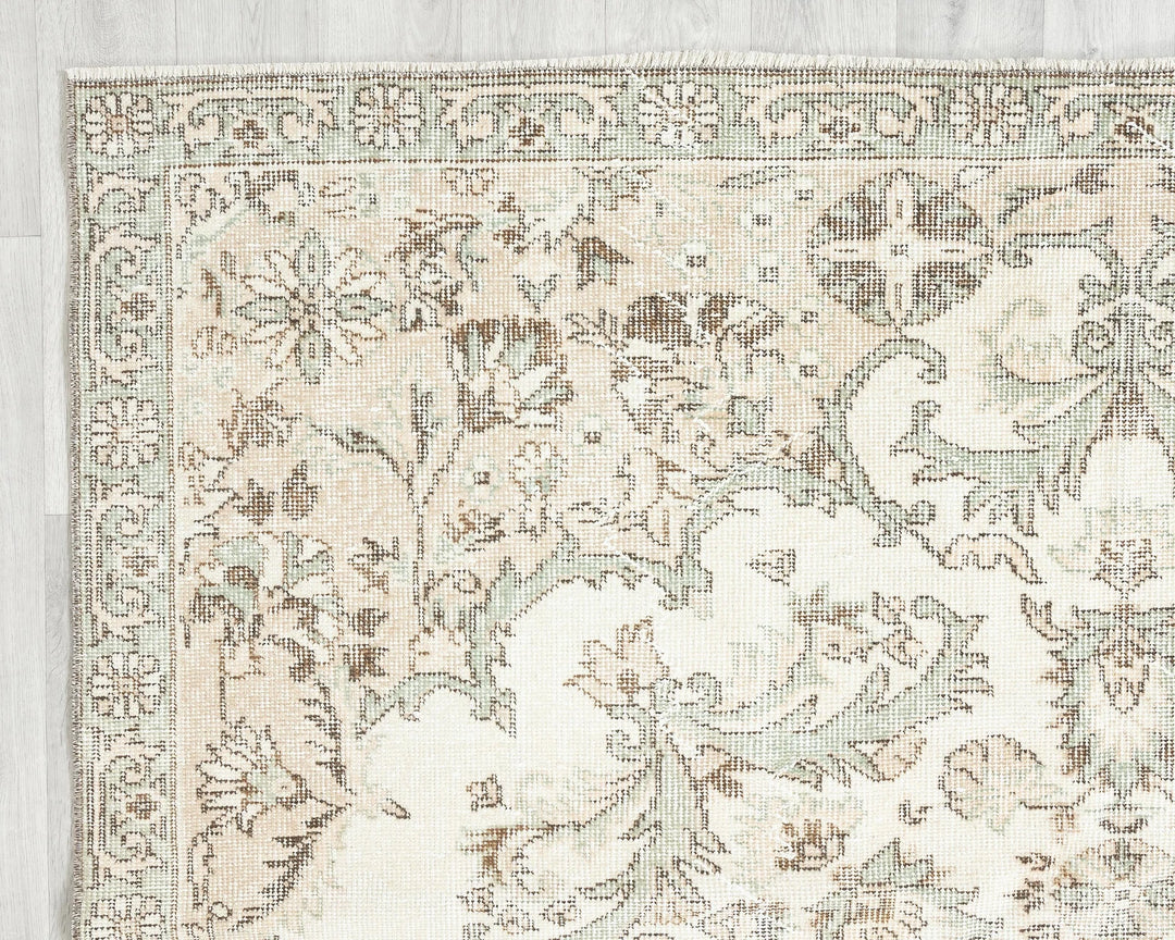 Beige Turkish Oushak Rug 6'4" x 10'1" Hand-Knotted | No. VR22339