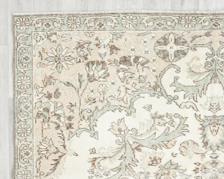 Beige Turkish Oushak Rug 6'4" x 10'1" Hand-Knotted | No. VR22339