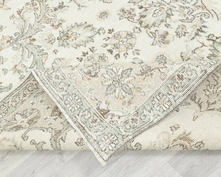 Beige Turkish Oushak Rug 6'4" x 10'1" Hand-Knotted | No. VR22339