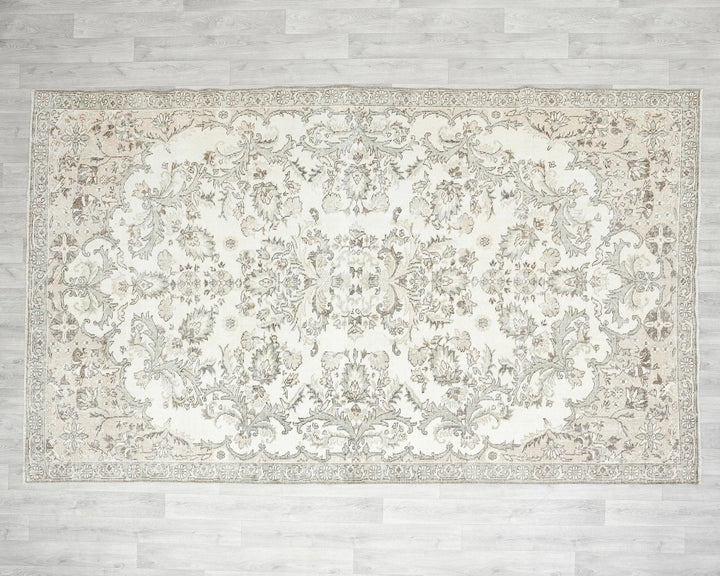 Beige Turkish Oushak Rug 6'4" x 10'1" Hand-Knotted | No. VR22339