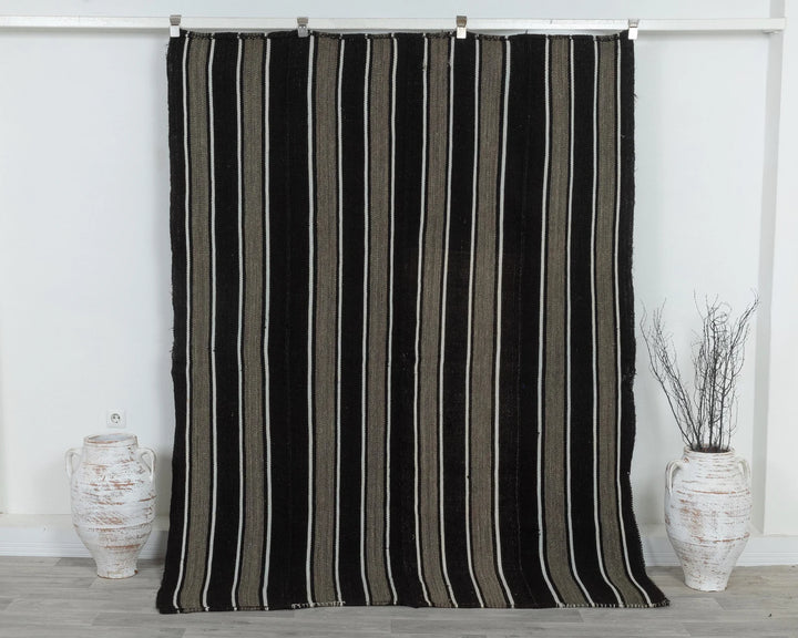 Brown Turkish Kilim Rug 6' x 8' Flat-Weave