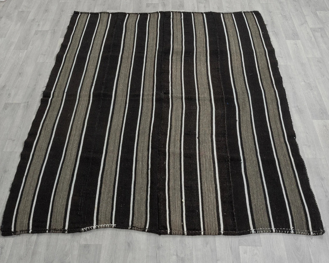 Brown Turkish Kilim Rug 6' x 8' Flat-Weave view 9