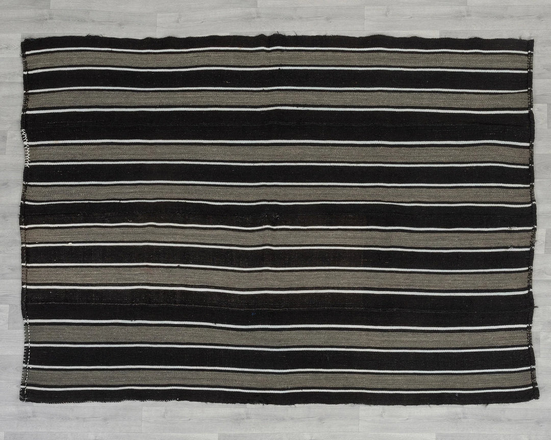 Brown Turkish Kilim Rug 6' x 8' Flat-Weave reverse