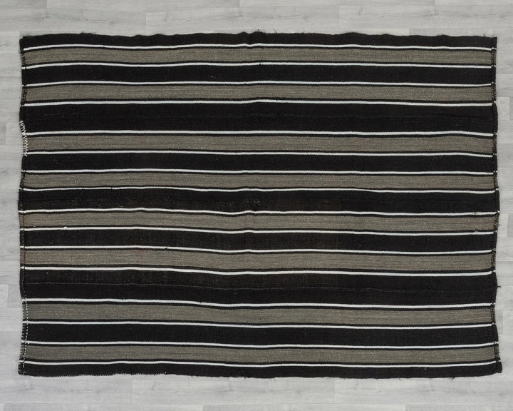 Brown Turkish Kilim Rug 6' x 8' Flat-Weave reverse